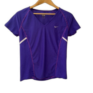 Nike Purple Dri-Fit V-Neck Short Sleeve Athletic Workout Shirt Size L